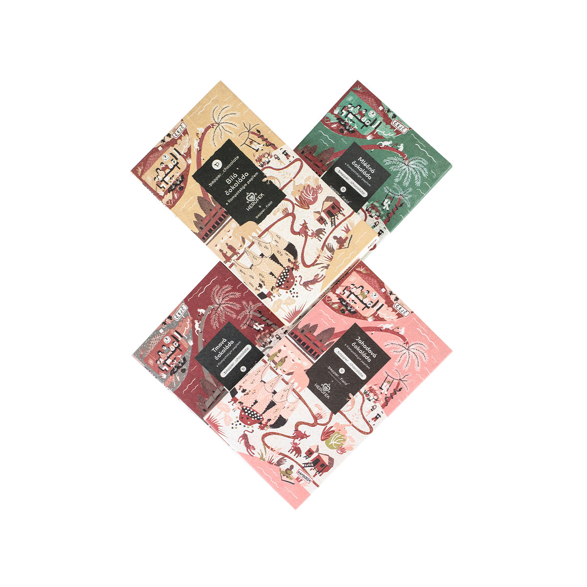 A discounted set of 4 chocolates with Kampot M pepper - .Pepper..Chacolate (4x50g)
